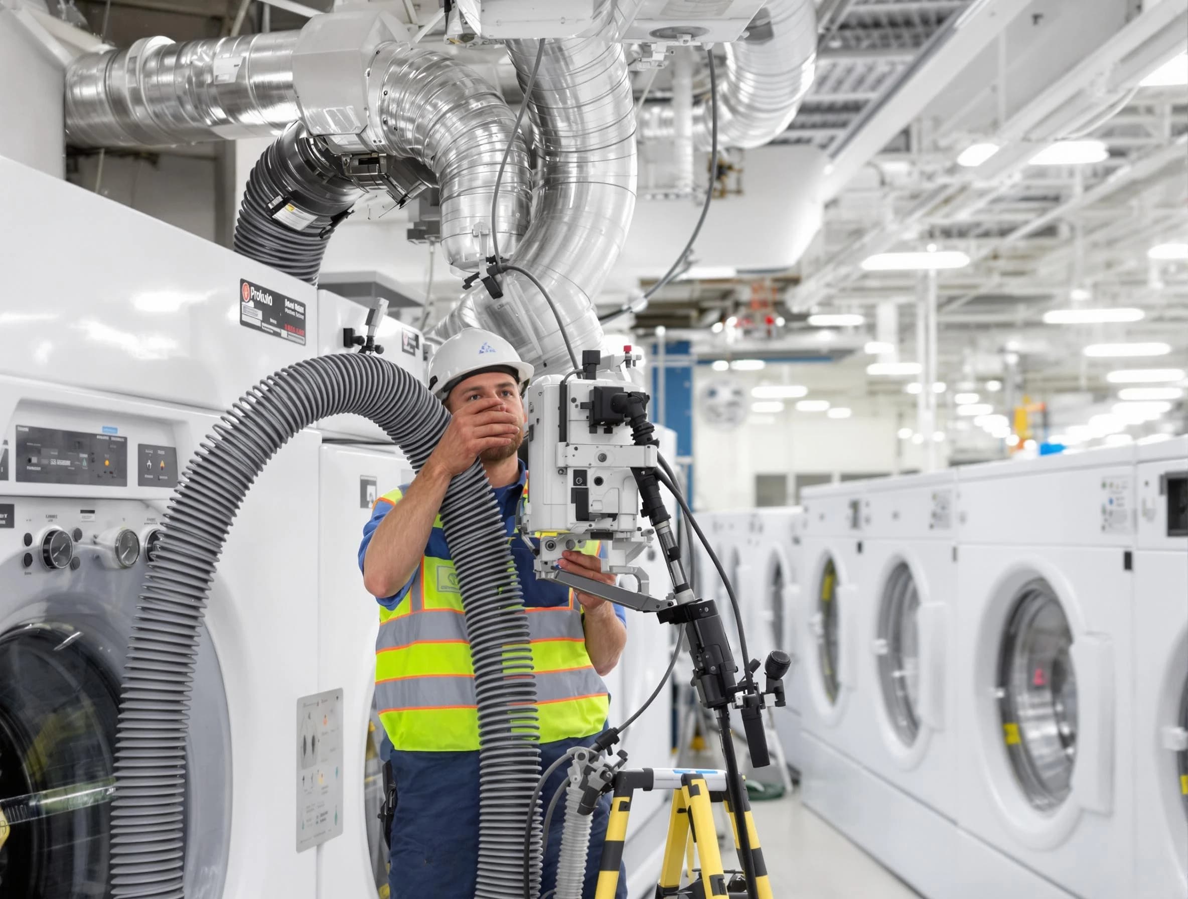 Easton Dryer Vent Cleaning team performing commercial-grade dryer vent cleaning at a business facility in Easton