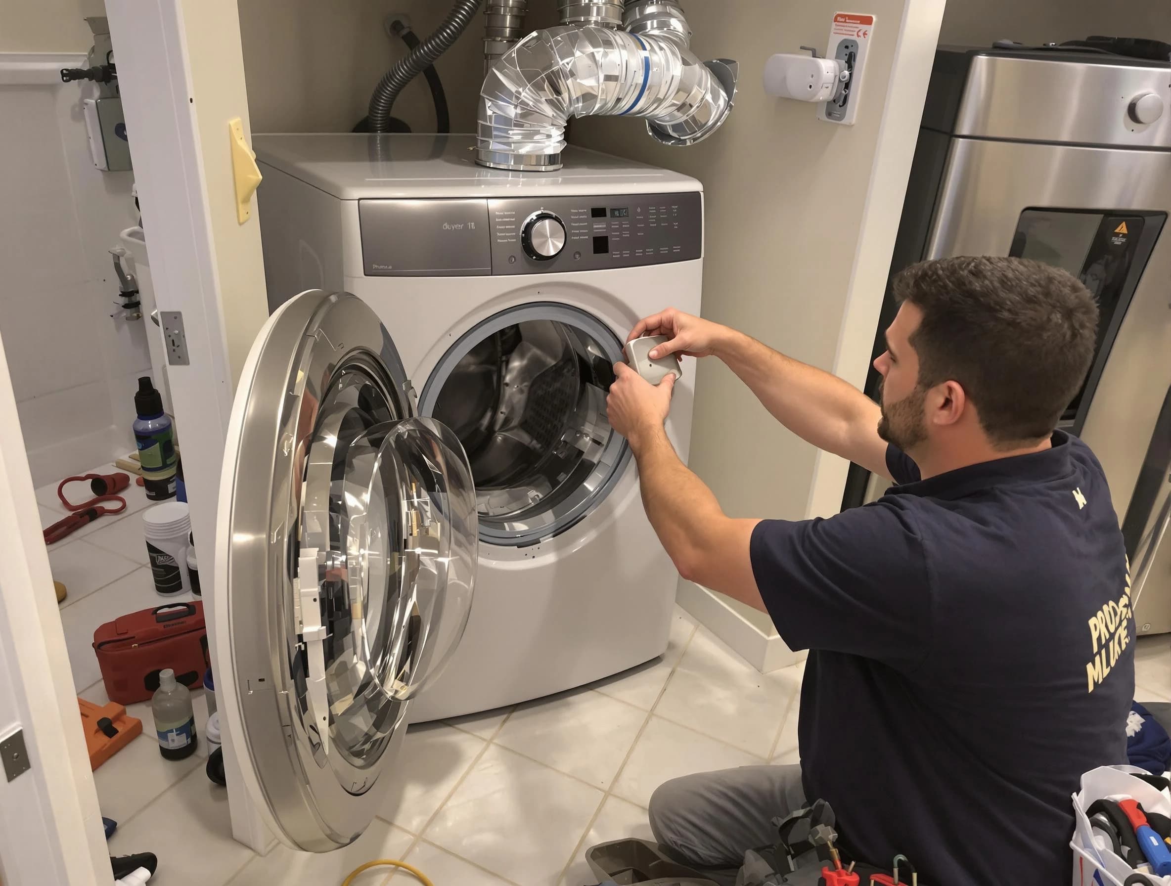 Easton Dryer Vent Cleaning technician performing precise dryer vent hose installation in Easton