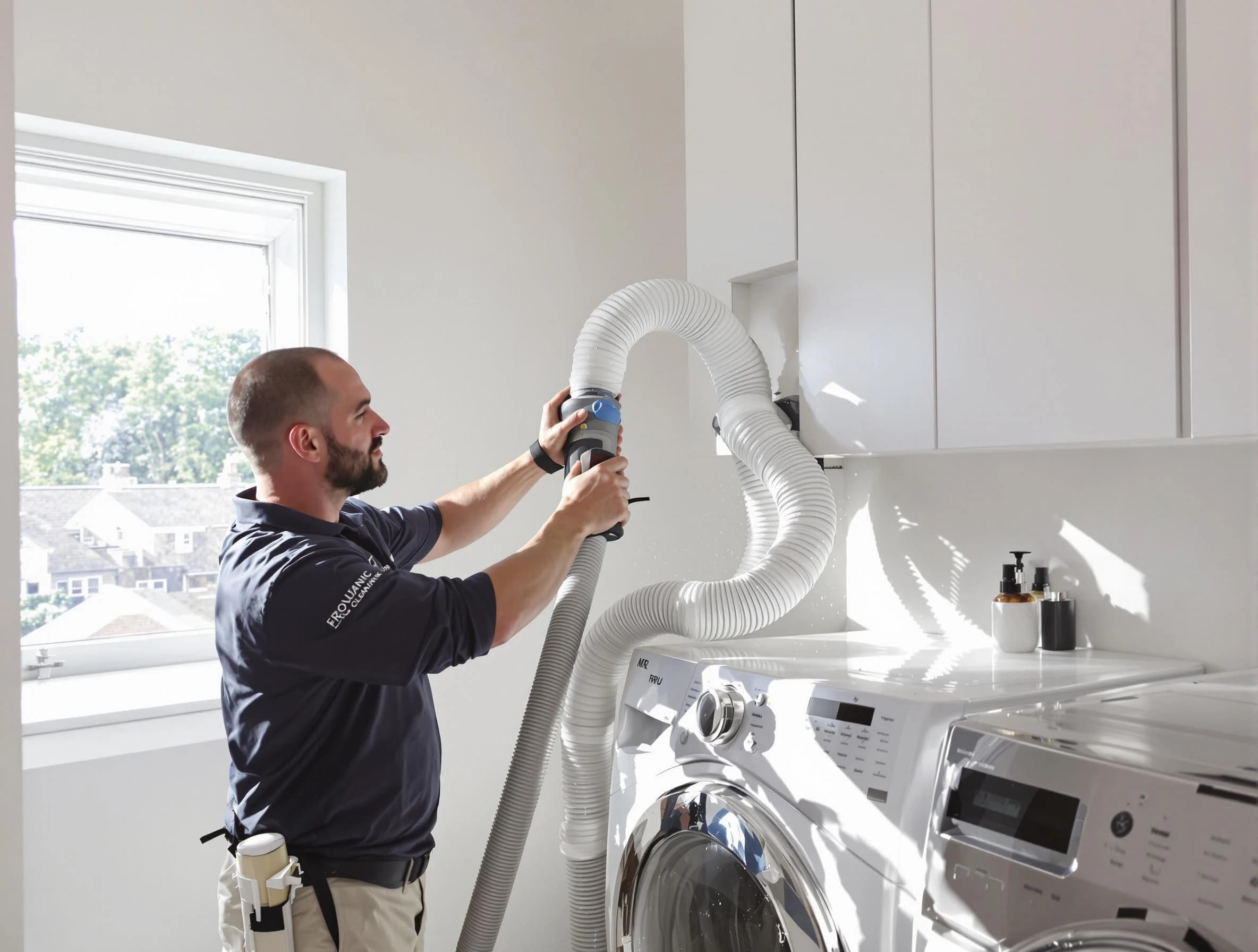 Certified Easton Dryer Vent Cleaning technician performing dryer vent cleaning in Easton