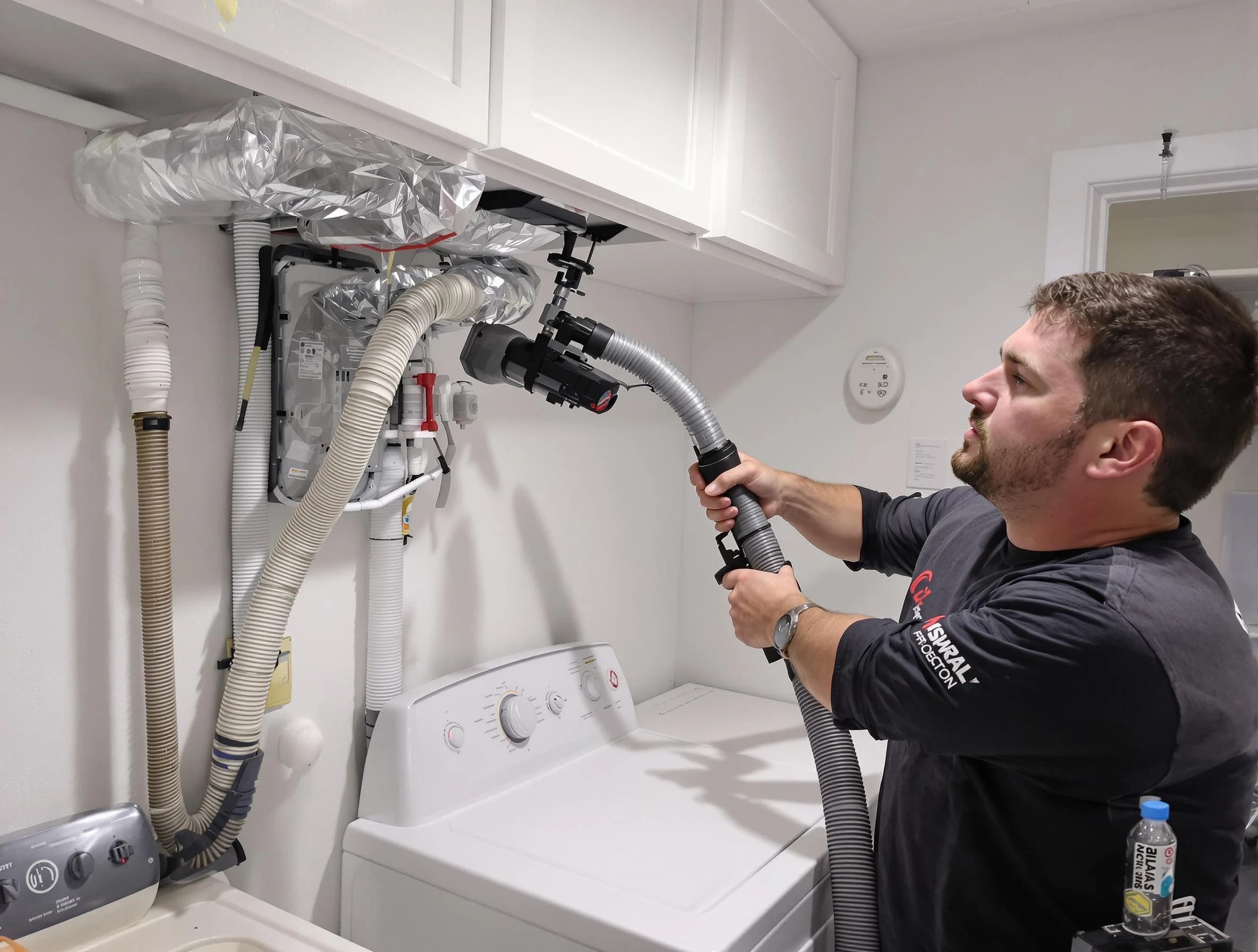 Easton Dryer Vent Cleaning certified technician performing safety-focused gas dryer vent cleaning in Easton